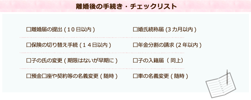 離婚後の手続き・チェックリスト